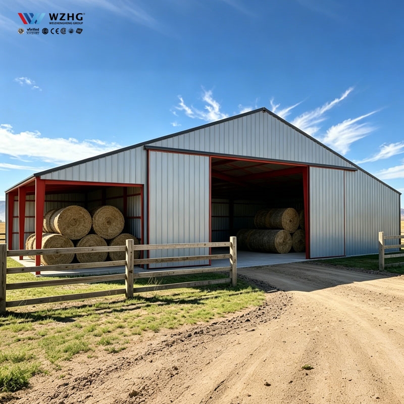Customized Hay Barn Shed Roof Warehouse Steel Structure Prefab Farm Building Low Cost Metal Storage Building