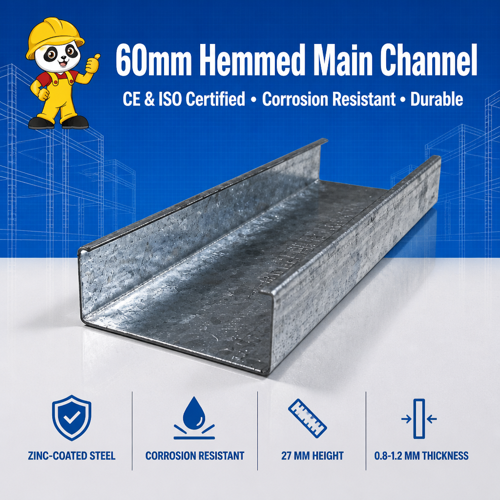 Galvanized Light Gauge Steel Anti-Corrosion Main Channel 60mm Hemmed Square Profile CD 60 Steel Track for Office Building