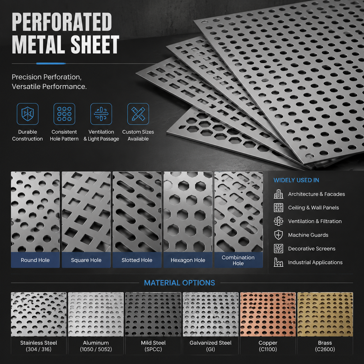 Staggered Perforated Metal Sheet Round Hole Stainless Steel Panel For Balustrade Railing Work Custom Size Set And Kit