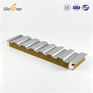 Corrugated Metal Sandwich Panel Rock Wool 50mm Fire Resistant Insulated Wall Roof For Cold Room Clean Room