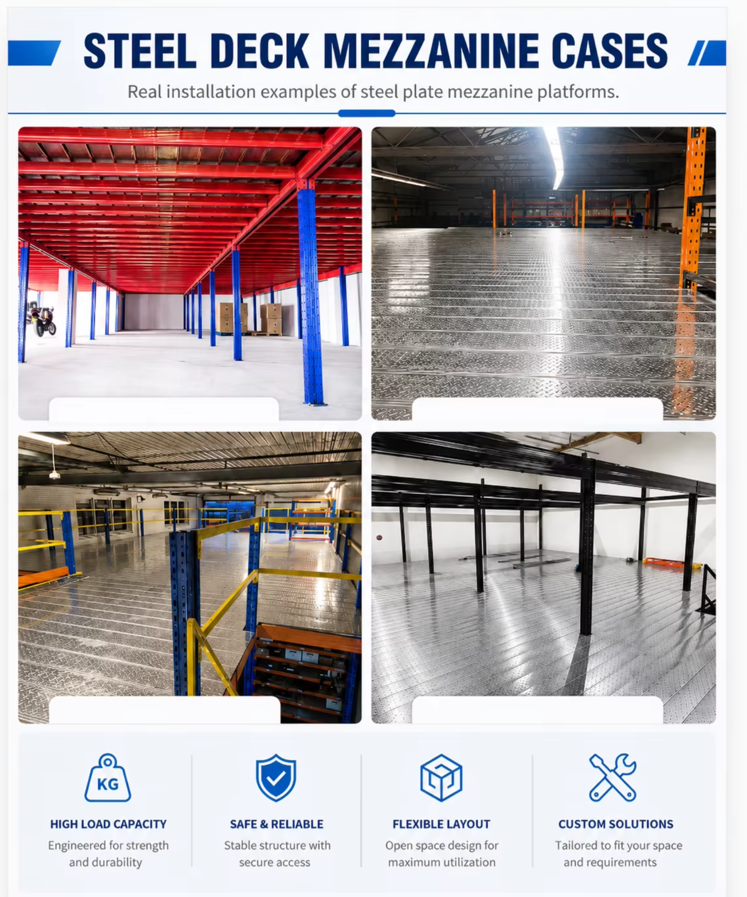 OEM Customized Steel Mezzanine Floor Manufacturer for Warehouse Storage and Factory Projects