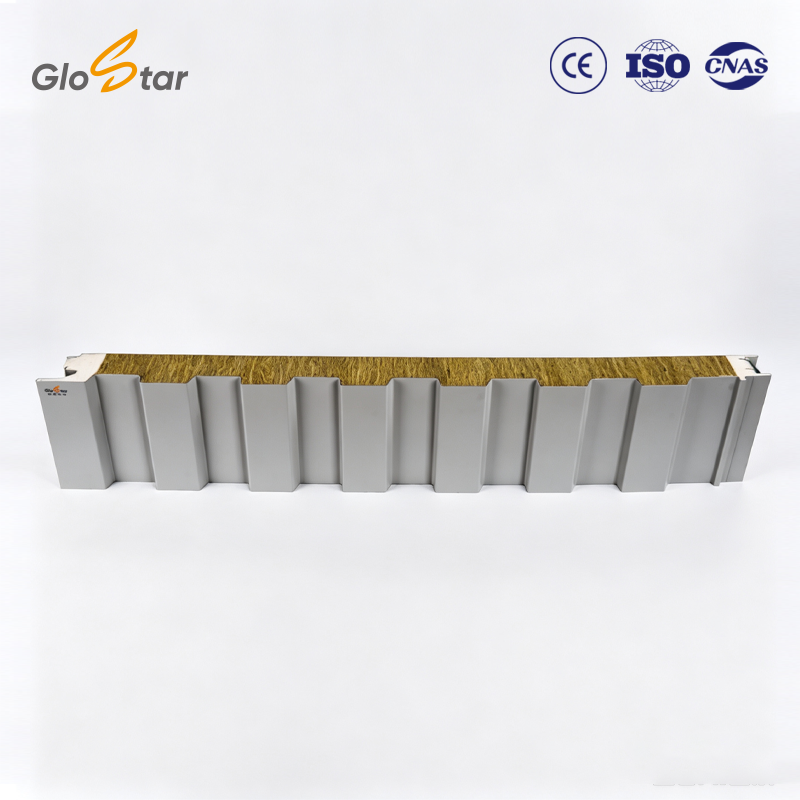 Corrugated Metal Sandwich Panel Rock Wool 50mm Fire Resistant Insulated Wall Roof For Cold Room Clean Room
