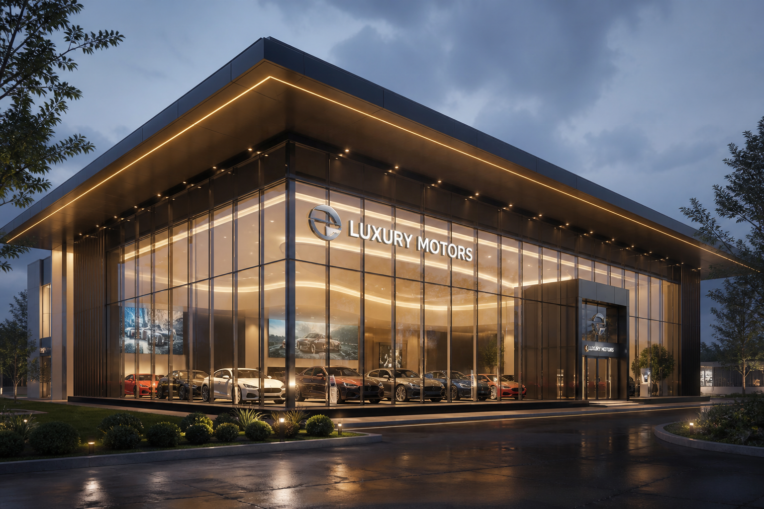 Prefab Steel Structure Commercial Reception Building with Glass Curtain Wall and Office Exhibition Hall