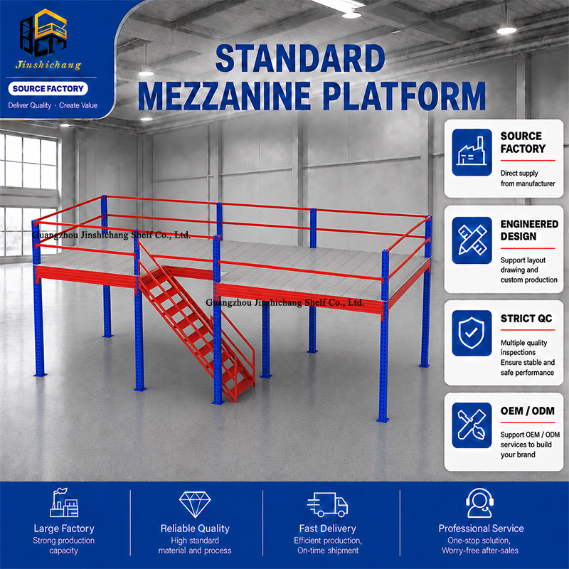 Industrial Steel Platform Mezzanine Floor with Stairs and Handrails for Warehouse Applications