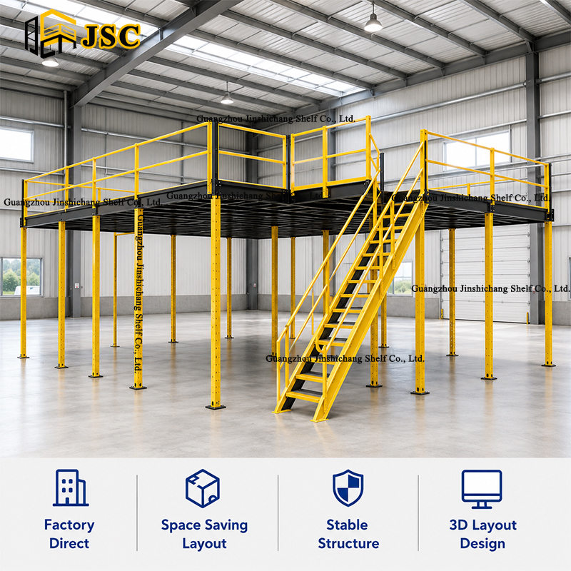 Industrial Steel Platform Mezzanine Floor with Stairs and Handrails for Warehouse Applications