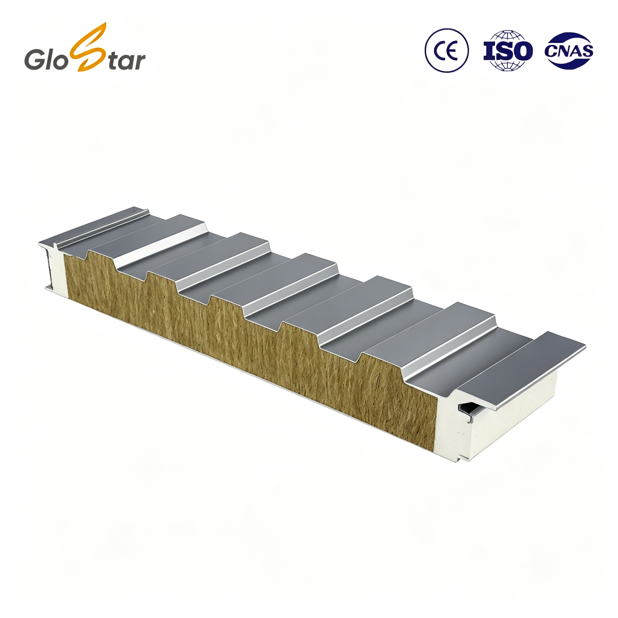 Corrugated Metal Sandwich Panel Rock Wool 50mm Fire Resistant Insulated Wall Roof For Cold Room Clean Room