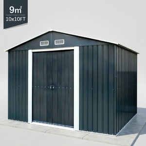 Galvanized Metal Garden Storage Shed Gable Roof Outdoor Tool House