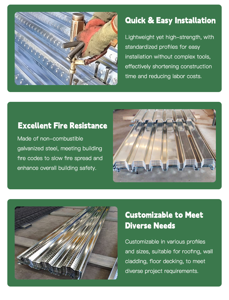 Galvanized steel deck sheet stacked in bundles