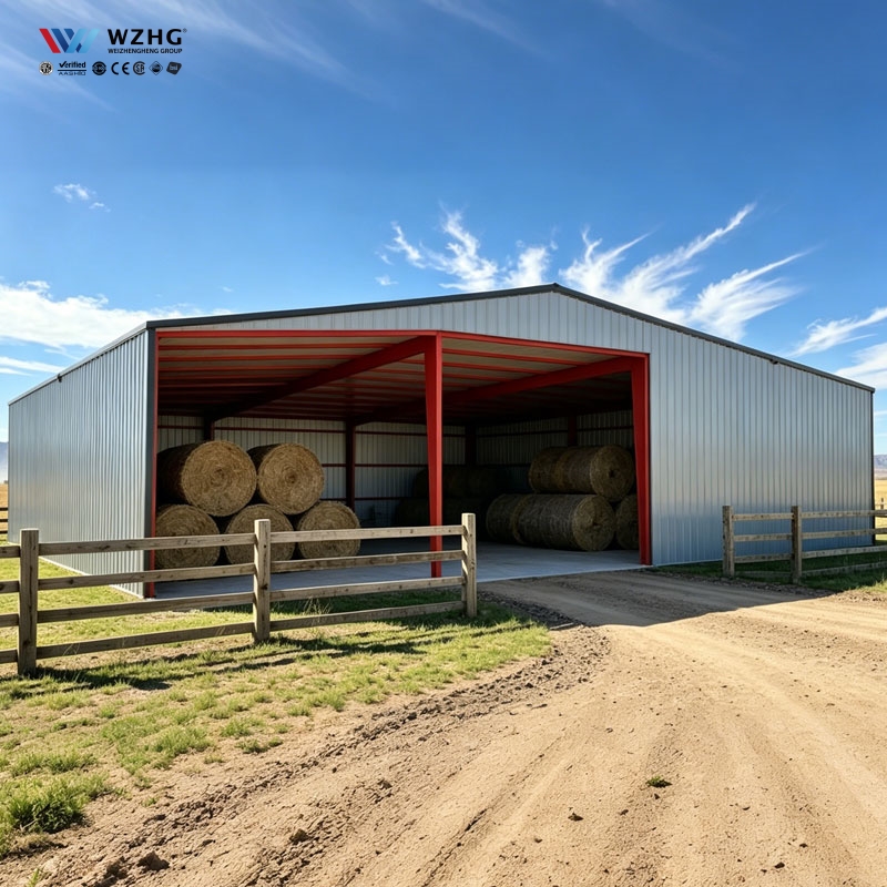 Customized Hay Barn Shed Roof Warehouse Steel Structure Prefab Farm Building Low Cost Metal Storage Building