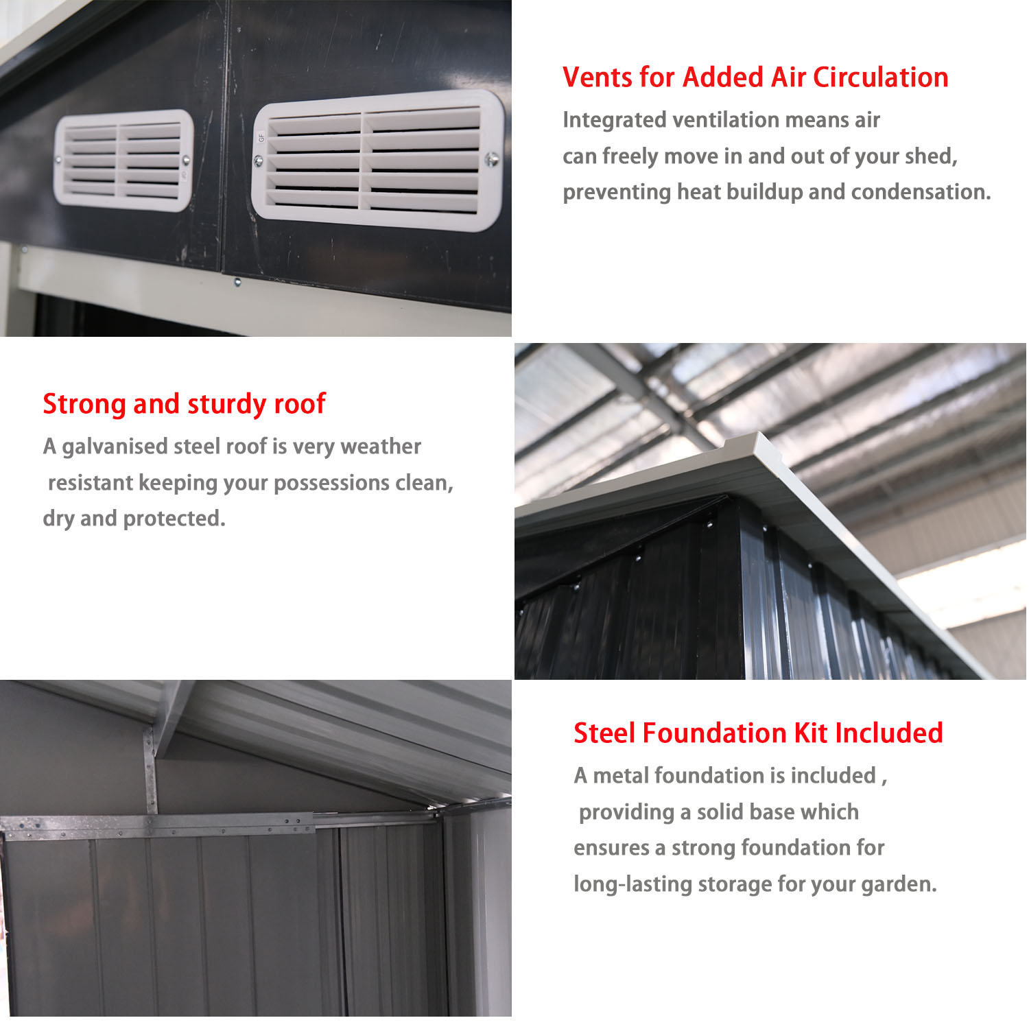 10x10FT Galvanized Metal Garden Storage Shed Gable Roof Outdoor Tool House With Lockable Double Sliding Doors and 4 Vents
