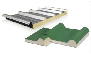 Polyurethane core insulated metal roofing panel section