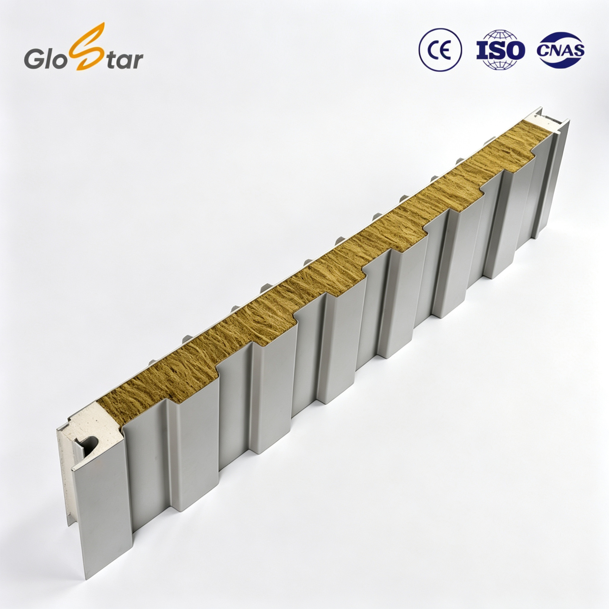 Corrugated Metal Sandwich Panel Rock Wool 50mm Fire Resistant Insulated Wall Roof For Cold Room Clean Room