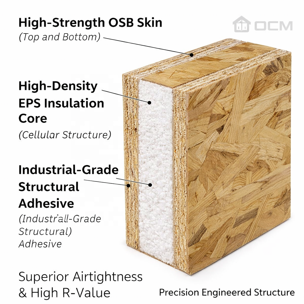 ISO 9001 OSB SIP Panel Manufacturer Structural Insulated Panel Prefabricated House High R Value Insulation Core Building Panel